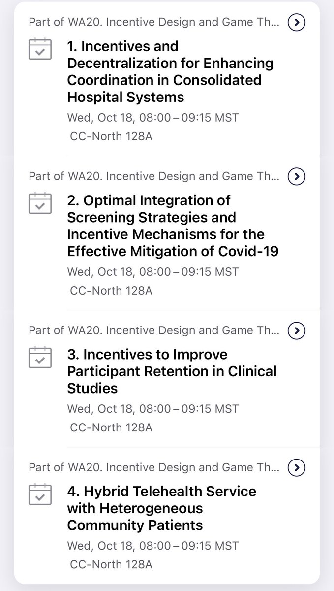 If you’re interested in incentive design, game theory, or healthcare (or if you’re just looking for a recommendation), come to my @informshas sponsored session “Incentive design and game theory in healthcare” tomorrow at 8am (WA20) in CC-North 128A. #informs2023