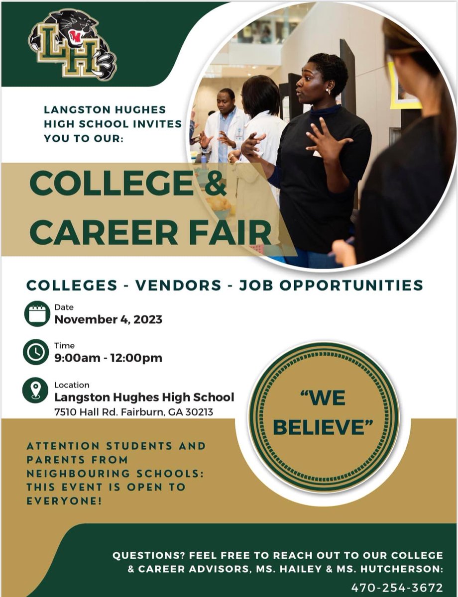 Come one! Come all! <a href="/LhhsJ/">Langston Hughes JROTC</a> <a href="/LHughesSports/">LHHS Athletic Department</a> @LHHSBands <a href="/Banneker_HS/">Banneker HS</a> <a href="/Creekside_High/">Creekside High</a> <a href="/FultonCoSchools/">FultonCountySchools</a> <a href="/sofulliving/">South Fulton Living</a> <a href="/LHHS_SServices/">Langston Hughes High Student Services</a> <a href="/LHughesTFXC/">Langston Hughes TFXC</a> <a href="/RecruitLangston/">Hughes Football</a> <a href="/coachtrice/">Xavier Trice Ed.S</a>