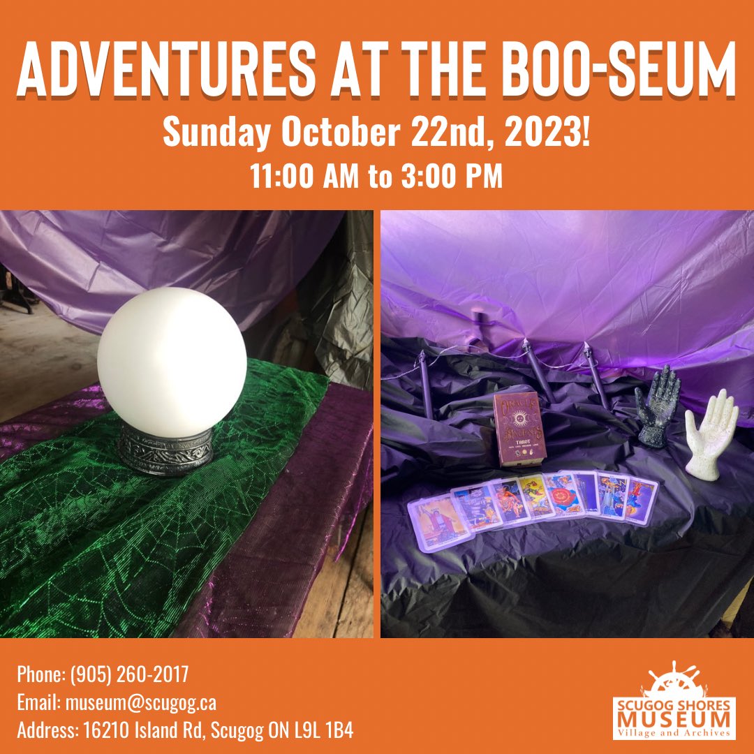 Your fate lies in your hands.

Visit our fortune teller on Sunday from 11 am to 3 pm to see what lies ahead for your future.

#adventuresatthebooseum #halloween #scugogshoresmuseum #townshipofscugog #familyfun #fortuneteller