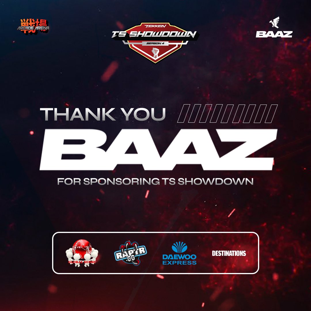 🏆 Thank you team <a href="/BAAZ_GG/">BAAZ</a> and other sponsors for your generous sponsorship! Your support has been instrumental in making #TSSHOWDOWN a success. 🎉

We are grateful for your contribution and look forward to continuing our partnership in the future. 🙌
1/2