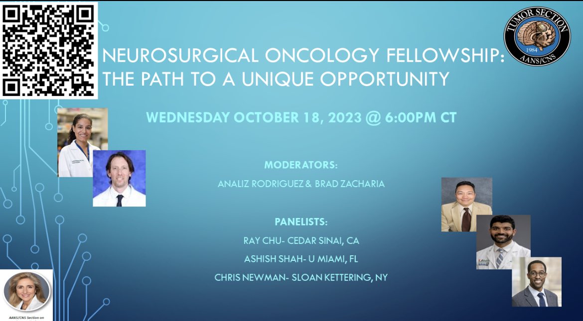 Interested in a neurosurgical oncology fellowship? Join us for the first in a series of panel discussions on fellowships around the country including MSK, Cedars Sinai, and U Miami@to get an in depth look at these programs!