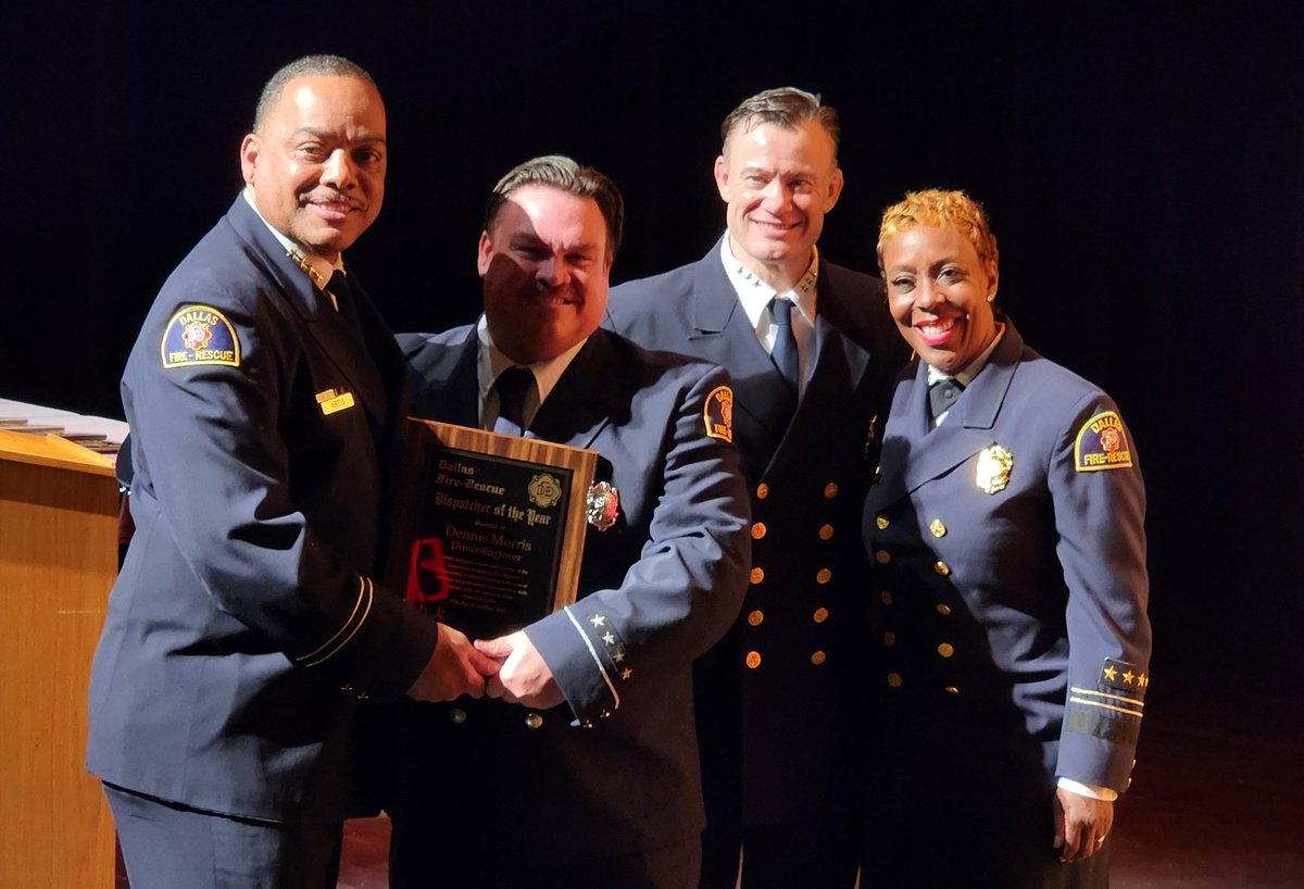 DallasFireRes_q's tweet photo. Serving Dallas residents behind the scenes are the men and women of #FireDispatch. And earning the 2023 Dispatcher of the Year @dfdawards is Driver Engineer, #DennisMorris! #dfrawards https://t.co/kU4eWqh0Ux
