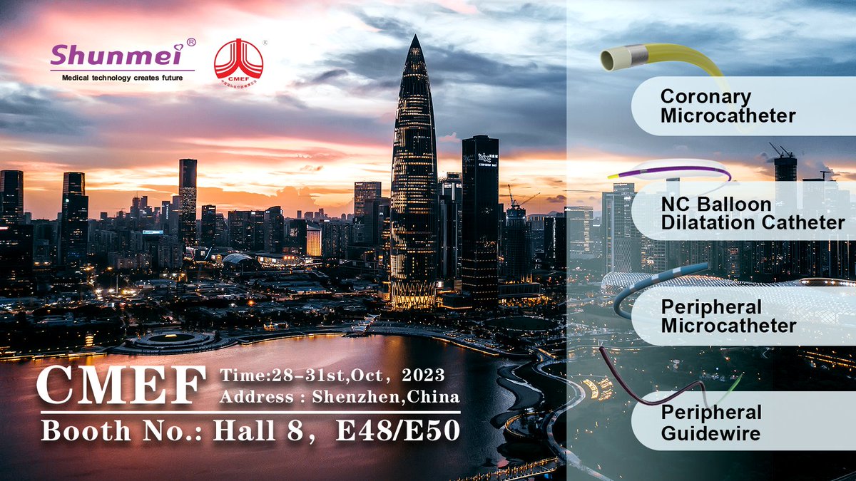 CMEF
Booth No.: Hall 8，E48/E50
Time:28-31st,Oct，2023
Address : Shenzhen,China
#shunmei medical #manufacturer #cardiology #coronary intervention consumable
#Coronary intervention, #peripheral intervention,# neuro intervention; #medical devices
#Exhibitions #Academic Conferences