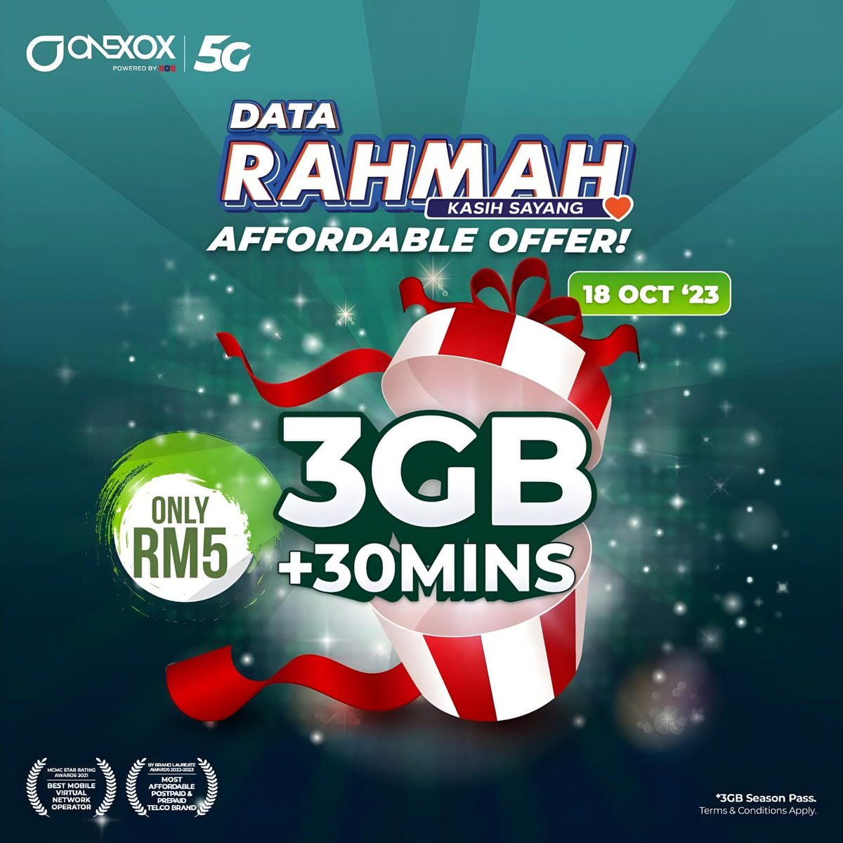 onexoxplan's tweet photo. HAPPY HOUR | 18 Oktober 2023

Data 3GB + 30 minit call @ RM5

Beli melalui:
1. SMS " YES " ke 22111⁣ / 23388
2. *150# > Season Pass > Happy Hour⁣
3. Black App

Tiada had pembelian.

*3GB = Season Pass

Tertakluk pada Terma &amp; Syarat.
· https://t.co/EX7NtIriej