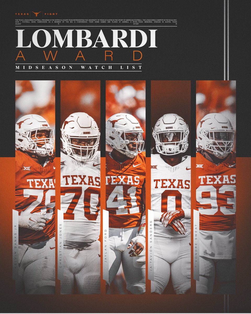 Five Longhorns named to Lombardi Award midseason watch list