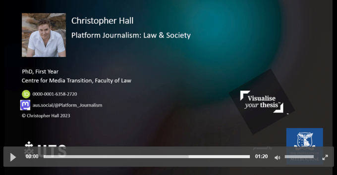 Visualise Your Thesis (@visualisethesis) on Twitter photo Special Mention in Visualise Your Thesis International 2023 goes to Christopher Hall "Platform Journalism: Law & Society", University of Technology Sydney
š bit.ly/3QhQHvH @UTSengage <a href="/utslibrary/">UTS Library</a> #VYT2023 #VisualiseThesis #eResAU2023 <a href="/digitalsci/">Digital Science</a> <a href="/figshare/">Figshare</a> @AeRO_eREsearch Special Mention in Visualise Your Thesis International 2023 goes to Christopher Hall "Platform Journalism: Law & Society", University of Technology Sydney
š bit.ly/3QhQHvH @UTSengage <a href="/utslibrary/">UTS Library</a> #VYT2023 #VisualiseThesis #eResAU2023 <a href="/digitalsci/">Digital Science</a> <a href="/figshare/">Figshare</a> @AeRO_eREsearch