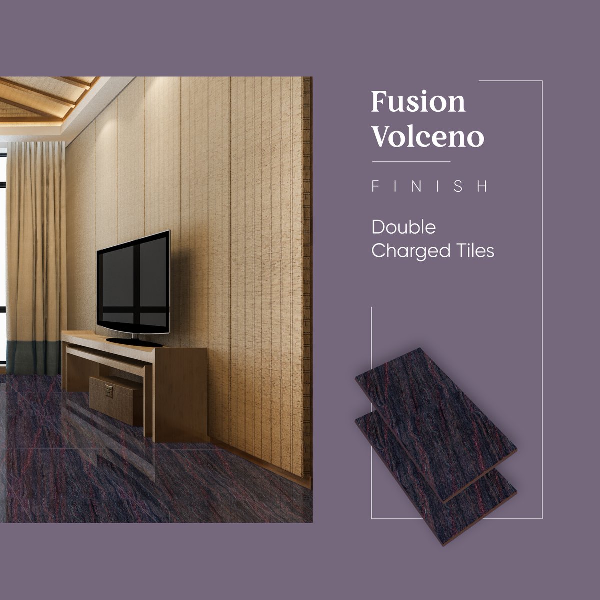 Ignite your space with the fiery beauty of Fusion Volceno double charged vitrified tiles, sized at 600 x 1200 MM. Its dynamic pattern and impeccable quality will transform your floors into a captivating masterpiece.