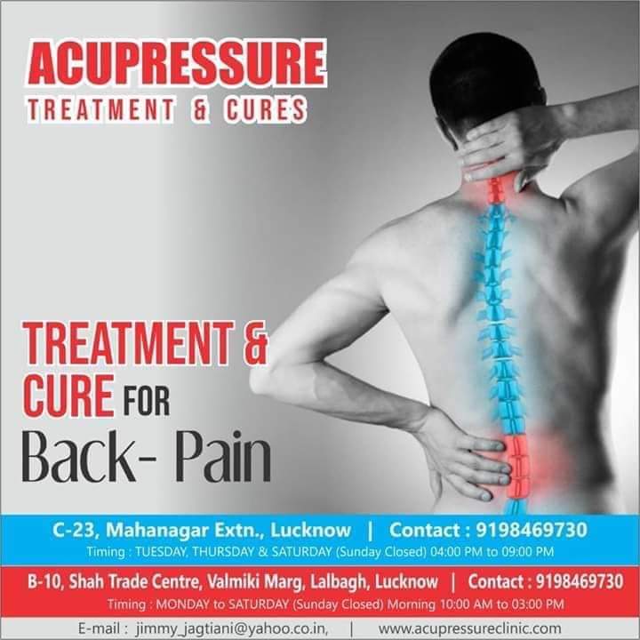 Rewachand's tweet image. Dr. Jimmy Acupressure Clinic.

Treatments upto 40 diseases including:- 
*DIABETES, SPONDYLITIS, BACK-PAIN, THYROID, KNEE-PAIN, SLIP-DISC, ASTHAMA, MIGRAINE, OBESITY, SCIATICA, SHOULDER PAIN AND PARALYSIS.* 

CLINIC AT:- 
Lalbagh and Mahanagar. 

Call :-
Mb: 9198469730
