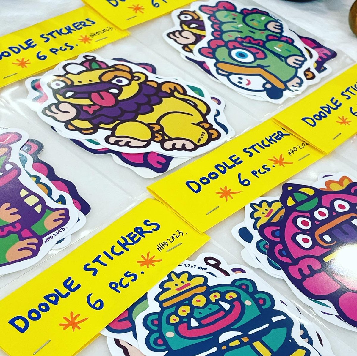 New arrivals! Doodle stickers, pvc, size: 9.5 cm., 6 pcs. All artworks by Ken Hamala @nokhookdesign Price: 120 THB. Free postage in Thailand 🇹🇭 (EMS + 30 THB) Please DM us if you want it 😊 - #stickers #doodle #demons #nhdstudio #chiangmaiartist