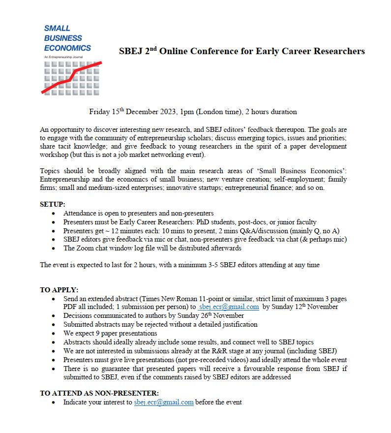 📢 [Call for papers] Don't miss the 2nd SBEJ Conference for Early Career Researchers (online) on Friday 15th December 2023, 1pm (London time) @SBEJournal 📆3 pages extended abstract deadline: 12th November (send to sbej.ecr@gmail.com) ❗ ❗ 👉Info: lnkd.in/efZHeRa7