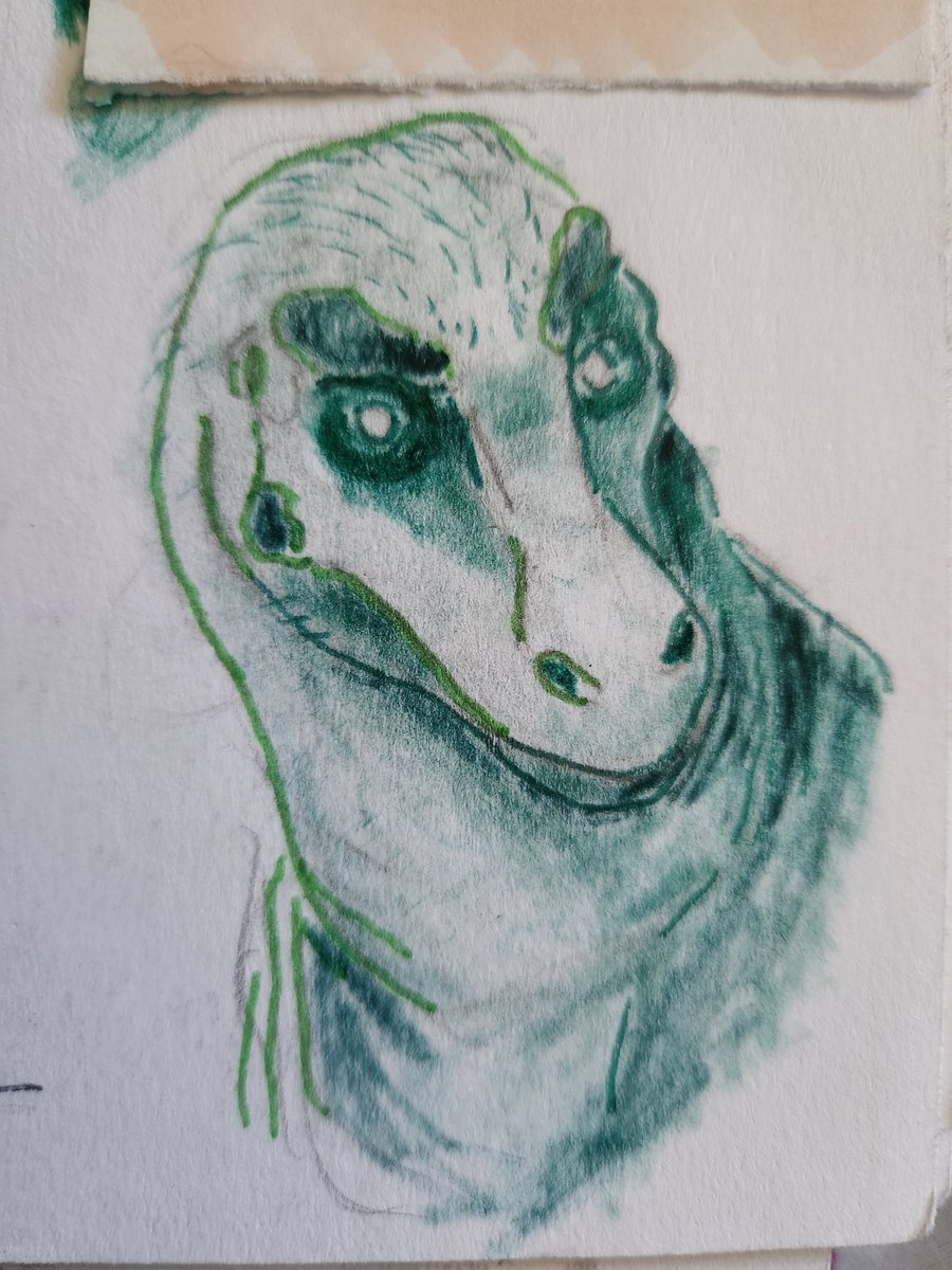 Green spooky #tarbosaurus 

#paleoart #dinosaur #traditionalart #sketchbook #theropod #paleoartist #markerdrawing #furryart #furry #fursona #art #penandink