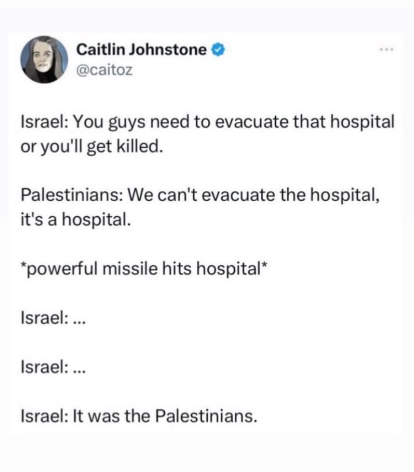 Exactly what’s been happening for 2 weeks in palestine 
#GazaAttack 
#hospital 
#genocide