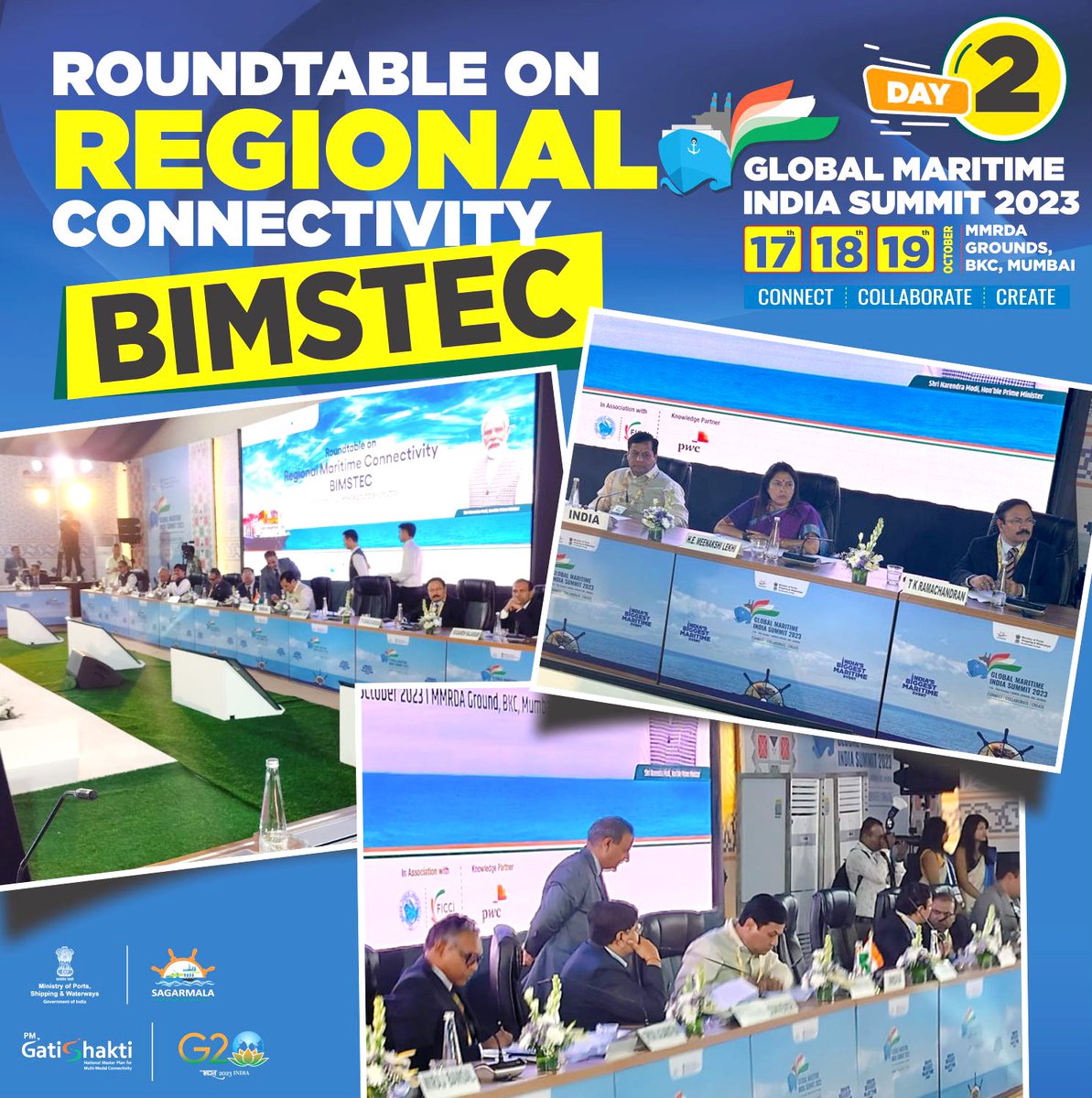 shipmin_india's tweet photo. 👉 Day-2 #GlobalMaritimeIndiaSummit 

👉 Roundtable on Regional Maritime Connectivity BIMSTEC

👉 The session was chaired by Shri @sarbanandsonwal, Union Minister, MoPSW and Co- Chaired by Smt. @M_Lekhi, MoS, MEA

👉 The session focused upon maritime trade &amp; connectivity https://t.co/bPNl7xy4bk