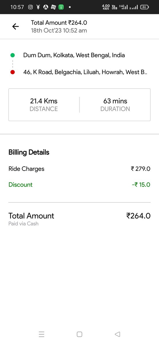 DassDiptayan's tweet photo. Today I booked a #rapido for my way home from Kolkata airport. The actual amount was showing in ₹ 264/-, but after I gave my OTP to the rider he demanded ₹ 350/- for the same ride. When I denied he started to shout and used unprofessional language. Ultimately he took ₹ 310/-. https://t.co/VRaeJeIfkk