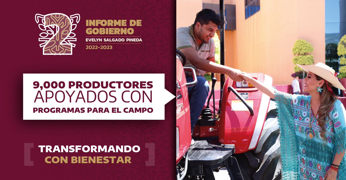 SAGADEGRO1's tweet photo. Hoy Guerrero invierte en el futuro. La visión de la gobernadora Evelyn Salgado ha permitido destinar más recursos al campo para promover la autosuficiencia alimentaria en el estado y seguir #TransformandoConBienestar. #EvelynSalgado2doInforme https://t.co/rEklvLp54W