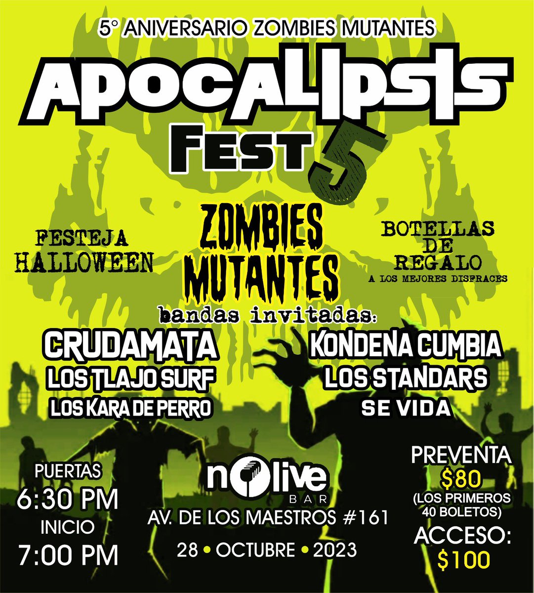 Hey amigos ya vayan preparándose!, Crudamata en el Apocalipsis Fest5 Aniversario de nuestros amigos Zombies Mutantes no pueden faltar!…