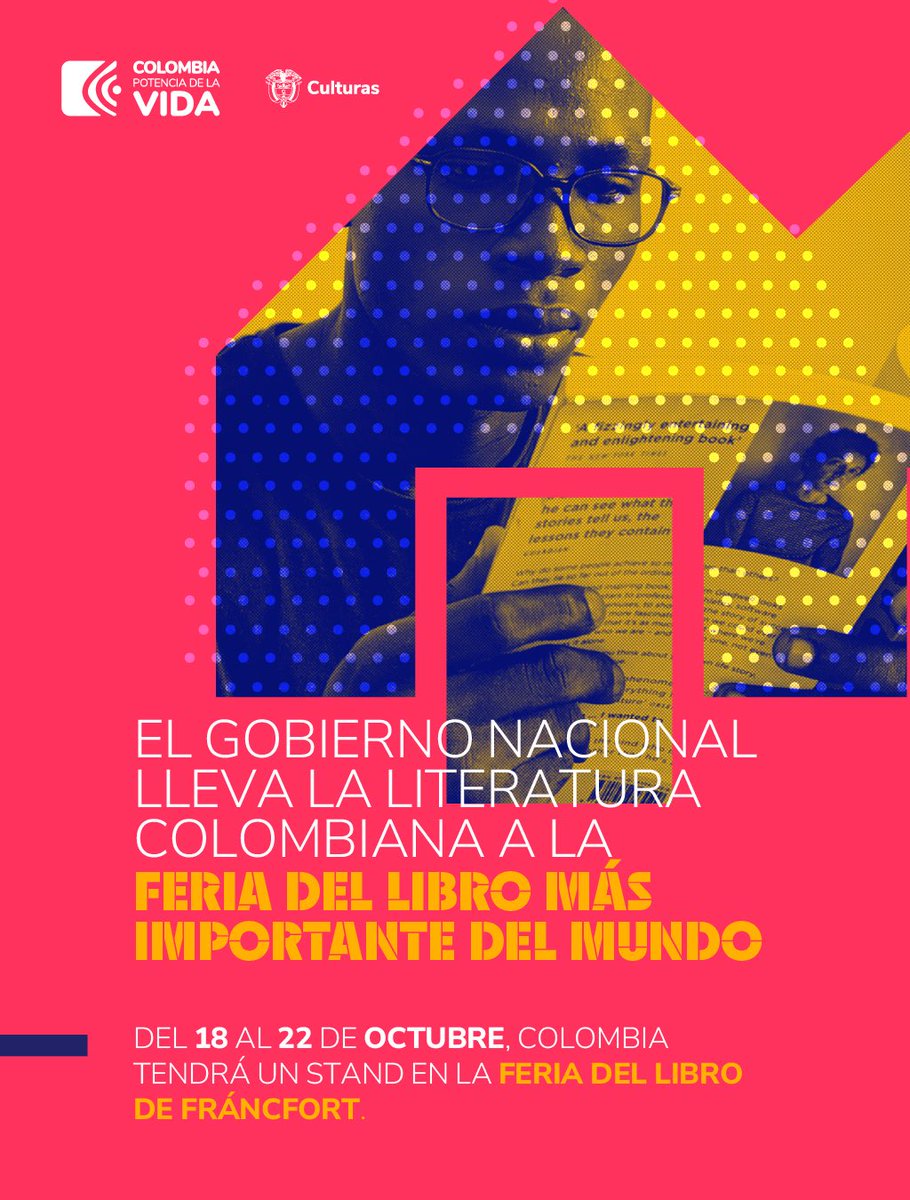 mincultura's tweet photo. 📚El Gobierno nacional lleva la literatura colombiana a la feria del libro más importante del mundo.

📕Del 18 al 22 de octubre, Colombia tendrá un stand en la Feria del Libro de Fráncfort, un evento en el que el país no participaba desde 2021. https://t.co/qV3sWA5ZXY