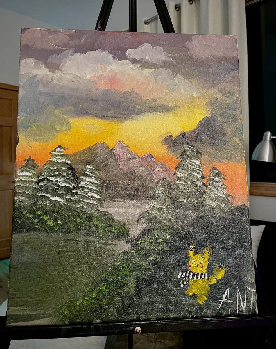 antonychenn's tweet photo. I call this one Bob Ross x Pikachu collaboration https://t.co/WzC4t5qeom