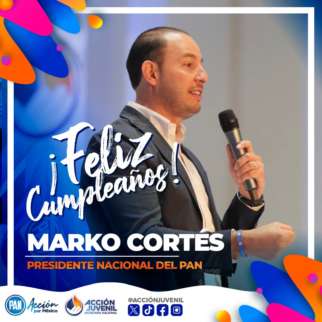 Nuestros mejores deseos a nuestro complice y firme convencido de la juventud aspiracionista del país. 🇲🇽

Larga vida a nuestro querido presidente y amigo de la juventud mexicana <a href="/MarkoCortes/">Marko Cortés</a> 🥳🎂
