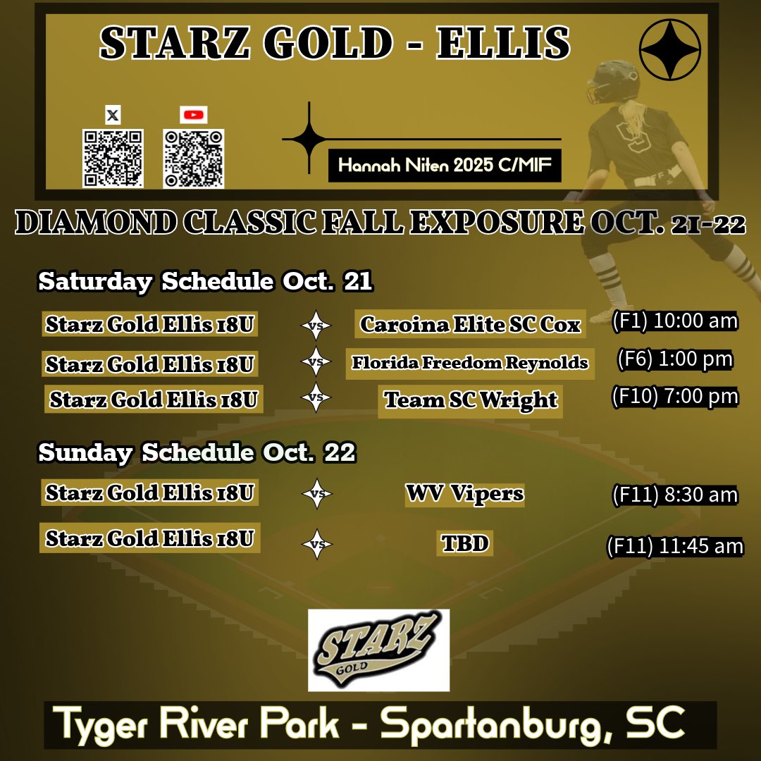 Schedule for this weekend at the Diamond Classic Tournament and be in the Elite 80 camp on Friday!!