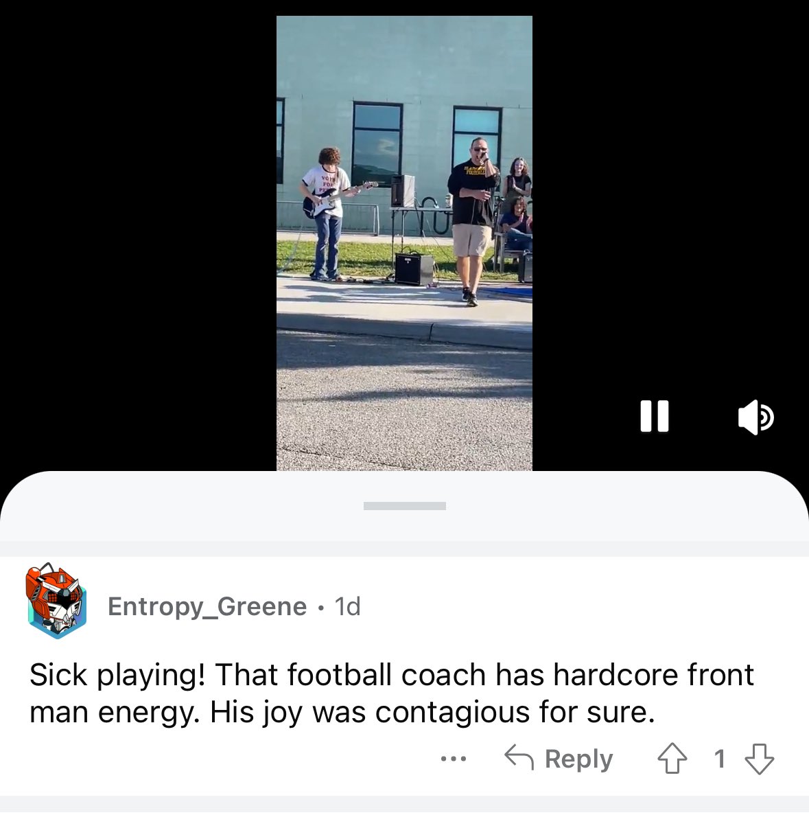 CoachJayMathis's tweet image. So last Friday at BHS Bruin Fest, some students in a band together asked me if I would sing with them! They had seen some of my Shark Bait videos. You KNOW I said heck yeah! My guy there posted his VH Eruption solo to Reddit and this was one of the comments! So freaking cool.