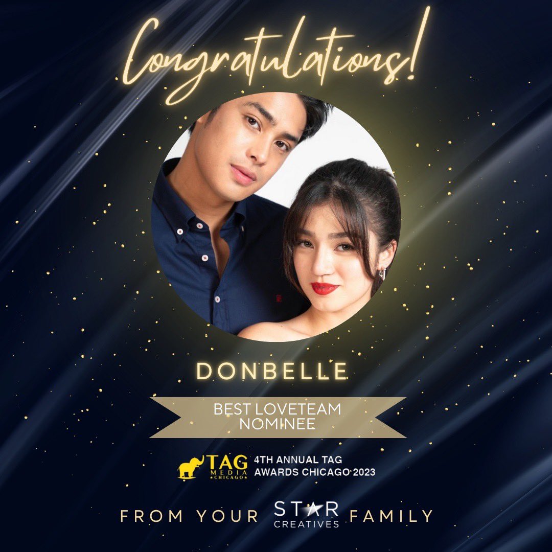 StarCreativesTV's tweet photo. Our Bingo and Caroline are nominated for the BEST LOVETEAM at the 4th Annual Tag Awards Chicago 2023! 🤩✨

Congratulations Donny and Belle! Your Star Creatives fam is proud of you! ❤️🏷️ https://t.co/p5DJanCQKu