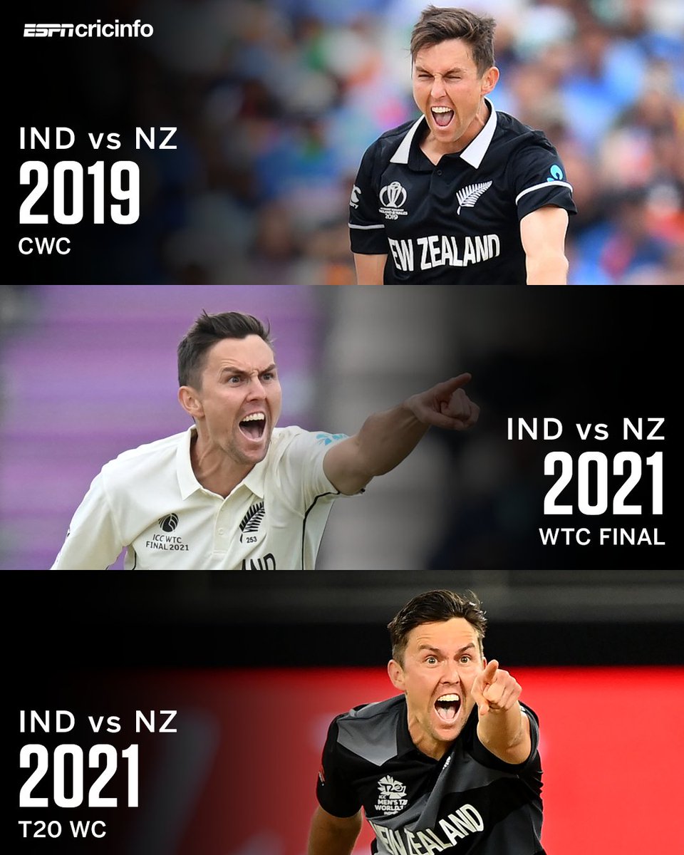 Boult vs India in ICC events

🔹 #CWC19 semifinal ➜ 2-42
🔹 #WTC21 final ➜ 2-47 & 3-39
🔹 #T20WorldCup21 gs ➜ 3-20