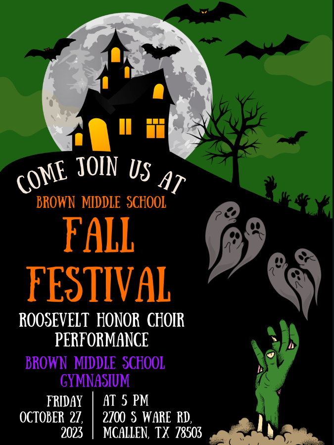 Please come out and join us in supporting our Roosevelt Honor Choir as they perform with the Brown Middle School Choir on Friday, October 27th at 5:00 p.m. at the Brown Middle School Gymnasium. See you there. 🎃🍬👻🧟🎵 🧟🦇🎤
<a href="/RooseveltBronc1/">Roosevelt Broncos</a> <a href="/choir_bms/">BMS Choir</a> <a href="/bmsdobies/">Brown Middle School</a>