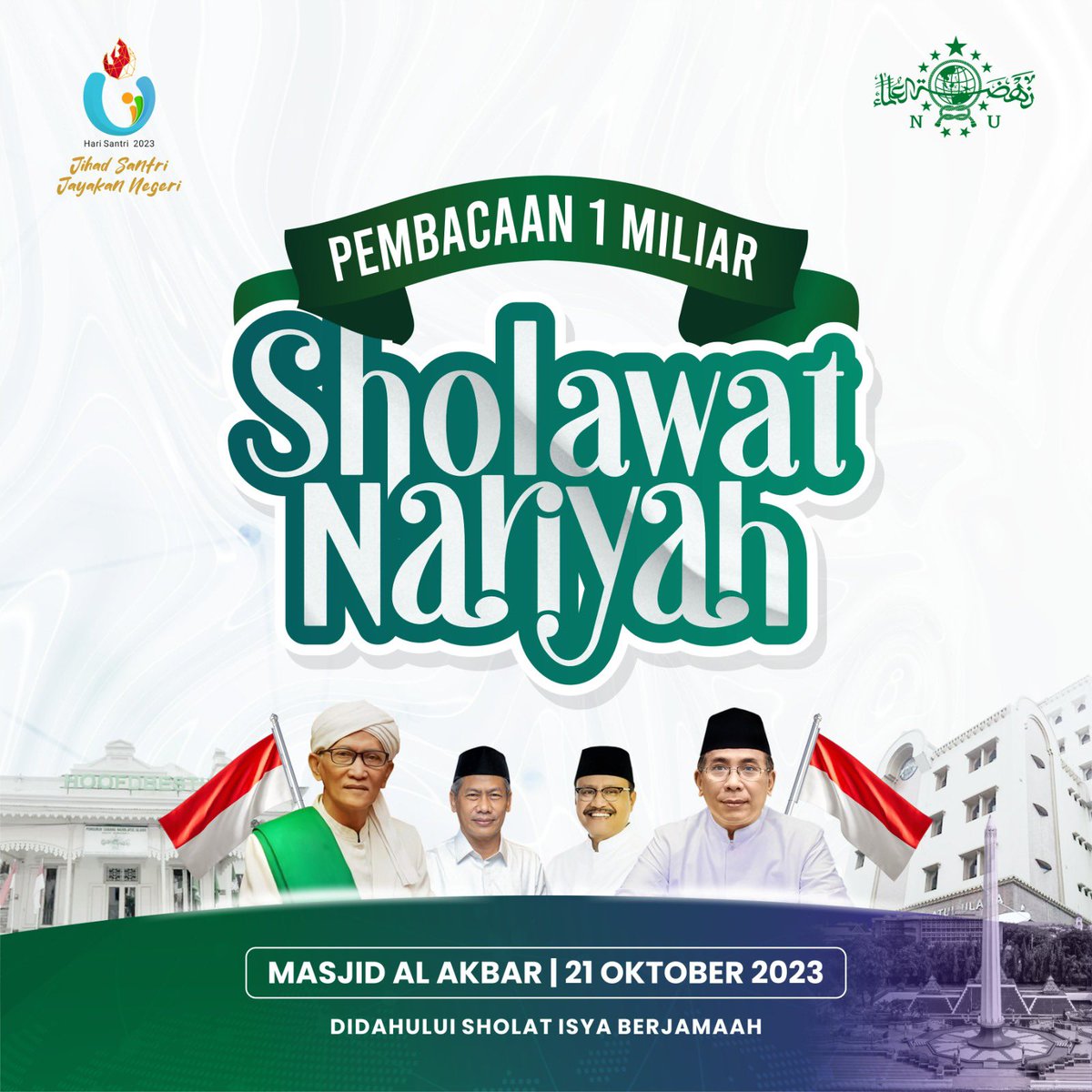 Official_Ansor's tweet photo. Pembacaan 1 miliar Sholawat Nariyah dalam rangkaian kegiatan Hari Santri 2023, 21 Oktober 2023. 

Menyenandungkan Sholawat kepada suri tauladan Nabi Muhammad SAW. Semoga Allah terus melimpahkan keselamatan kepada kita semua, menghindarkan kita semua dari kesusahan, segala macam keinginan tercapai.