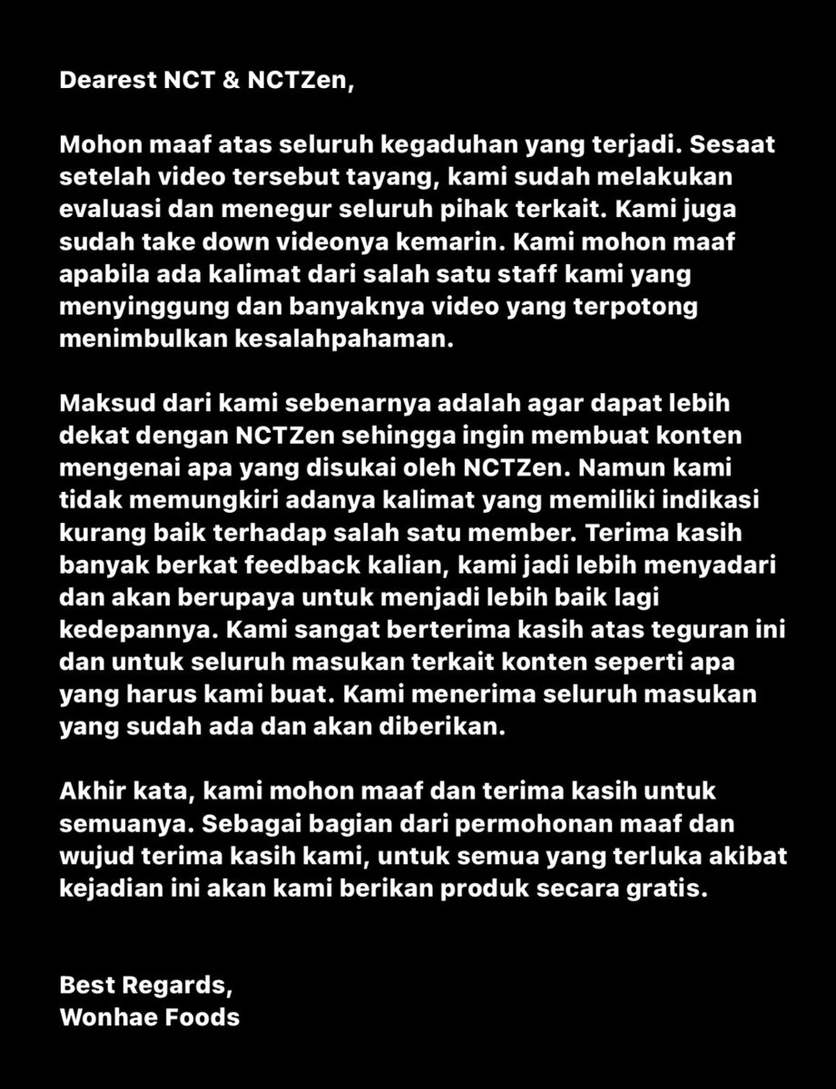 Dear NCT &amp; NCTzen, Kami Minta Maaf🙏🏻