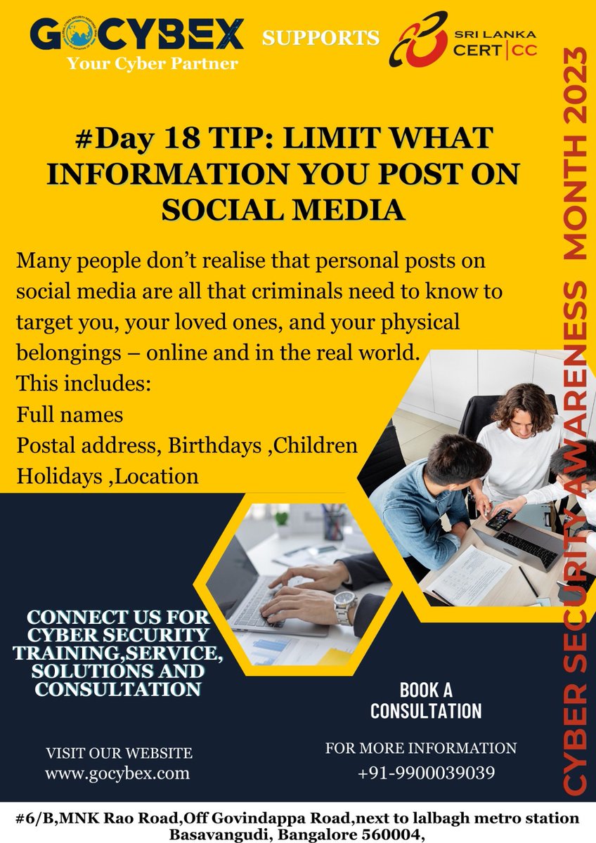 gocybex's tweet photo. Cyber Security Awareness Month Day 18 TIP: 
#supershubha #CyberCrimeAwareness #womencybercell #gocybex #trending #cybercrime #cybersecuritytraining https://t.co/eJLjovqtKS