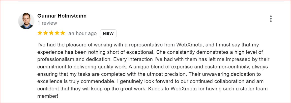 Web_X_Meta's tweet image. When dedication meets excellence, it&apos;s magic! We&apos;re thrilled to share this glowing review from a valued client. Cheers to our stellar team members and the bright future ahead!
Thank you for your trust in us @gunniho

#WebXmeta #ClientLove #ExceptionalService #TeamWork