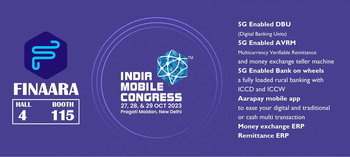 Finaaratech's tweet photo. We @Finaaratech welcome Res.Sirs for the @exploreIMC in Pragati Maidan, New Delhi and explore and feel the product #bankonwheels, #avrm, #Digitalbankingunit and other. thanks for @DoT_India 
@TCOEINDIA @STPI_FinBlue @StpiChennai https://t.co/xzRDOdpbzv