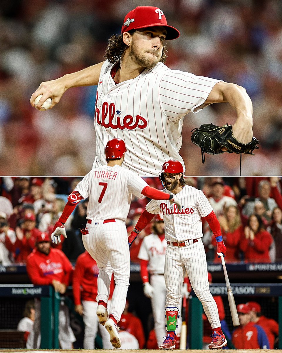 espn's tweet image. PHILLIES ARE ROLLING 🔔 

They are the 1st team to score 10+ runs in multiple home games in a single postseason since... the 2009 Phillies.