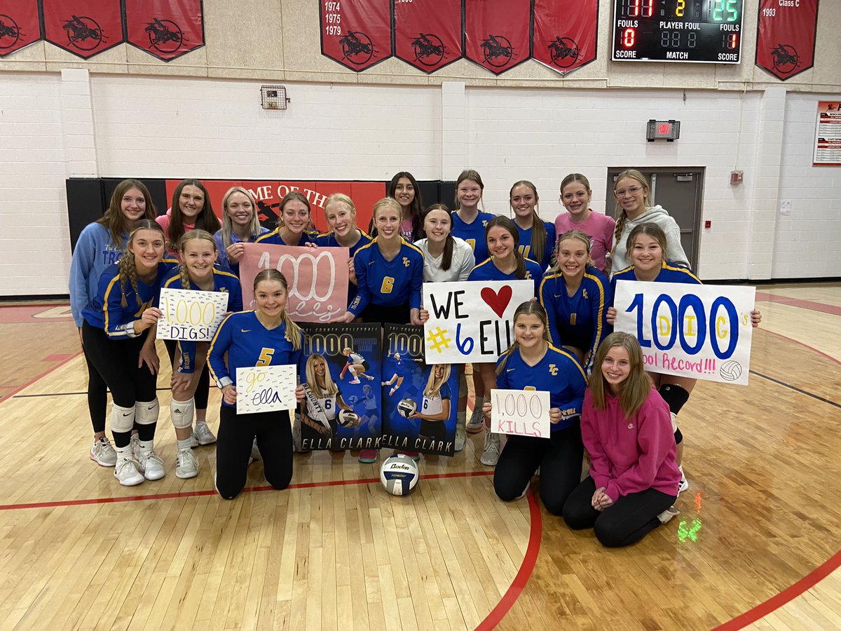 tricountyvball's tweet image. Ella Clark hit two career milestones going over 1,000 kills and 1,000 digs! She also is the new Tri County record holder for most digs in a season and most digs in a career! Proud of you #6 💪🏻💙💛 @cinderelladc1 #TCPride #winfromwithin #RootedNE