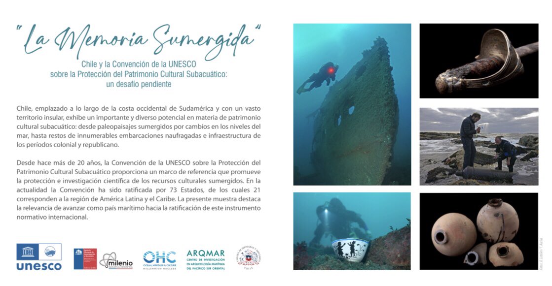 ARQMAR_org's tweet photo. Hoy se inauguró en el Congreso Nacional la exposición “La Memoria Sumergida” que preparamos para @UNESCOSantiago con apoyo @oceanoycultura con miras a crear conciencia sobre el Patrimonio Cultural Subacuático en Chile y la necesidad de avanzar hacia ratificación Convención UNESCO https://t.co/UAmjSdoRbB