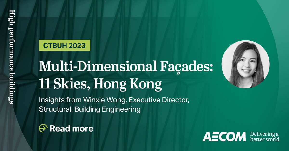 Yesterday, our executive director Winxie Wong shared insights on Multi-Dimensional Façades: 11 Skies, Hong Kong at <a href="/CTBUH/">CTBUH</a> conference.

Winxie unravels the intricacies of the innovative façade design for 11 Skies in Hong Kong.

Read more: publications.aecom.com/social-infrast…