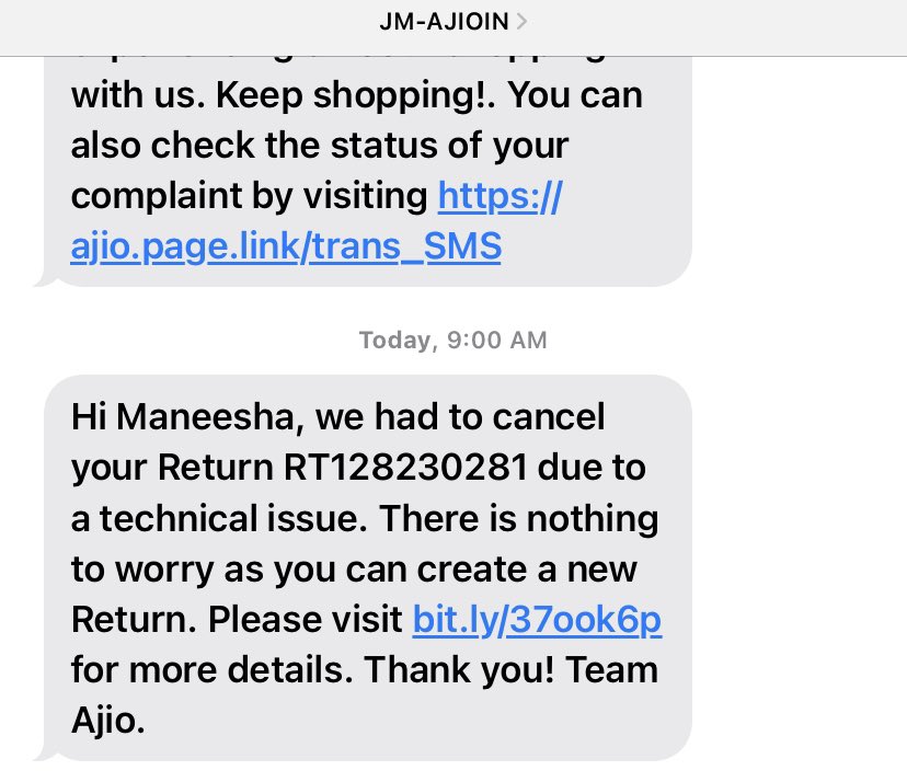 SarkarManeesha's tweet photo. @AJIOLife You have now cancelled the return request. Is this how you will resolve this issue? https://t.co/Jj1IzI2OzI