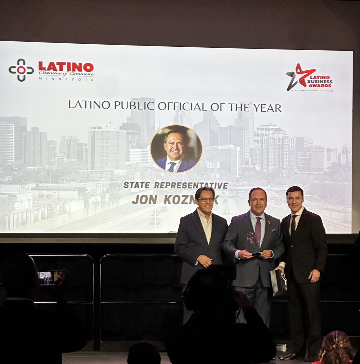 Congratulations @Jonkoznick on your @latinochambermn award - Latino Public Official of the Year ! #mnleg