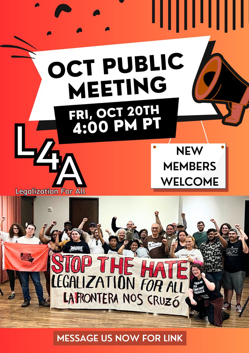 LegalizeForAll's tweet photo. This Friday, Oct 20th is our monthly Legalization for All Network meeting. New members are welcome! DM us now for the Zoom link. #EaglePassTX #SaveDACA https://t.co/8lYUsZO3Ni