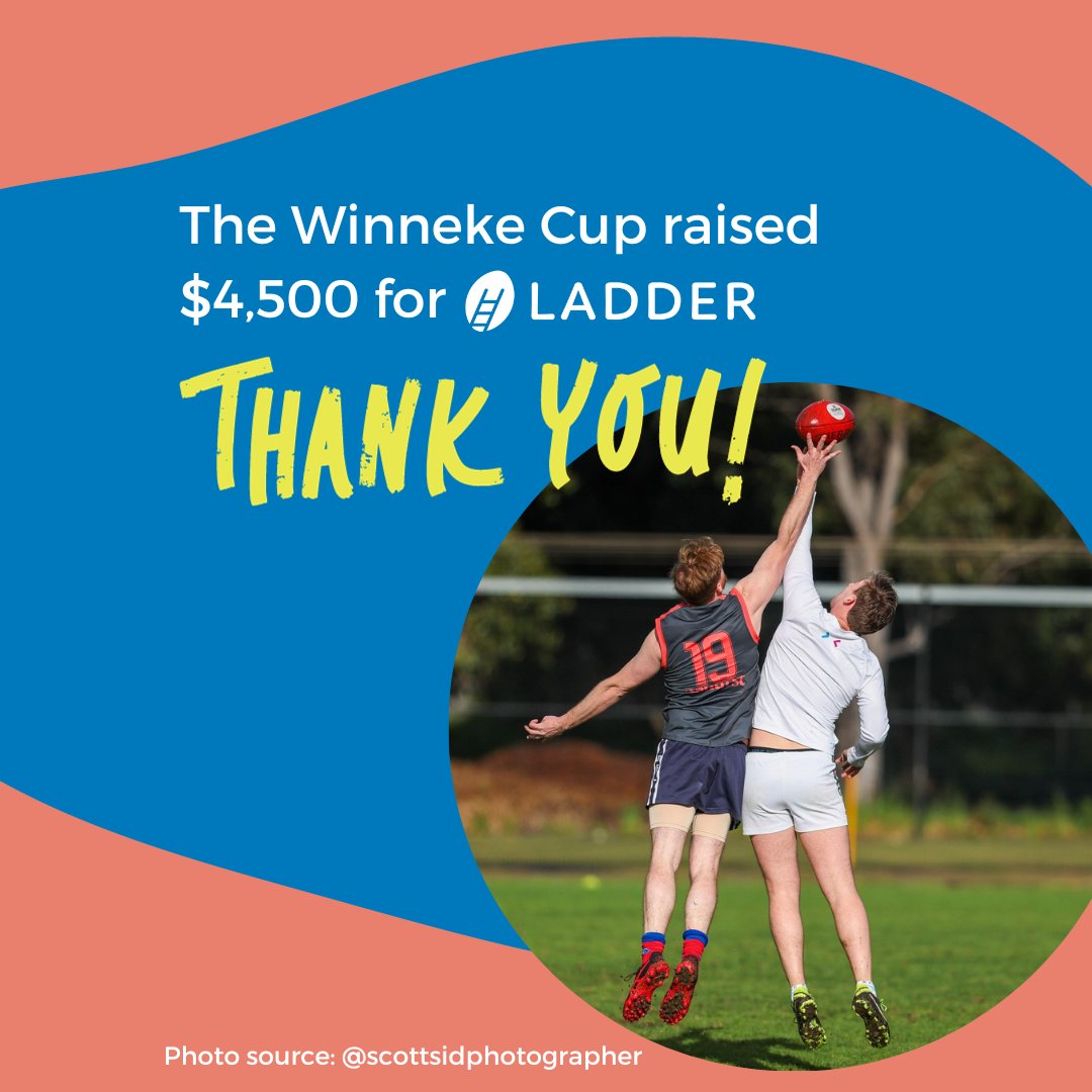 Thank you to the Winneke Cup for raising an amazing $4,500 to support our work. This annual sporting event involves the country’s top law firms and has supported Ladder for many years. We would like to thank everyone involved and congratulate the winners.