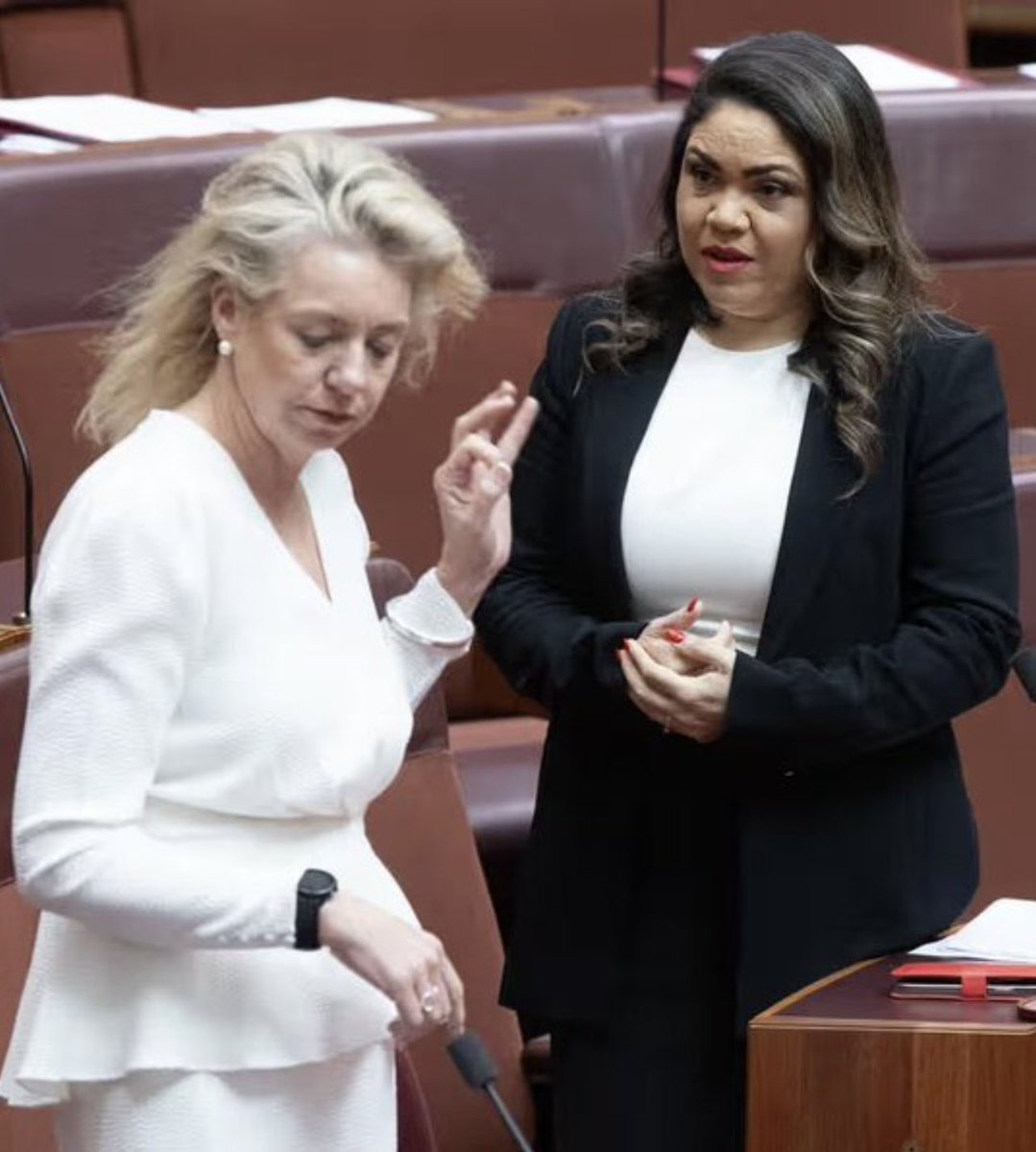 Tension is rising in Parliament as the Honourable Bridget McKenzie makes it vey clear to Jacinta Price, that she is no longer required in the White Australia Party. #auspol #LNPToxicNastyParty #Referendum2023