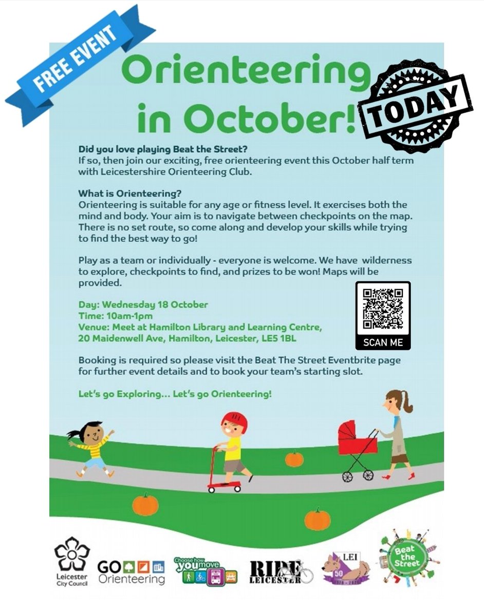 🚨 ATTENTION 🚨
Come &amp; join us today at #beatthestreet's fun, free &amp; family-friendly Orienteering in October event with <a href="/lei_oc/">LEI Orienteering</a>! 🔍🎃🌿

Explore the outdoors, try something new and win some great prizes! 🎉🙌

More details below 👀👇

#Leicester #community