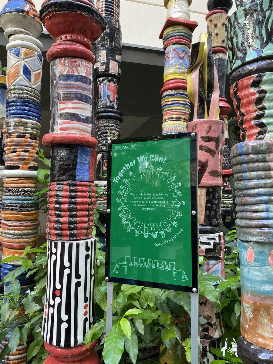 GretchenDePoint's tweet photo. Closing Week 8 at #UWCSEA East MS with a highlight: our PS/MS playground's new plaque, “Together We Can,” designed by students &amp; created by our DT team. Now, time for break! https://t.co/ySFAKJ9Lbx