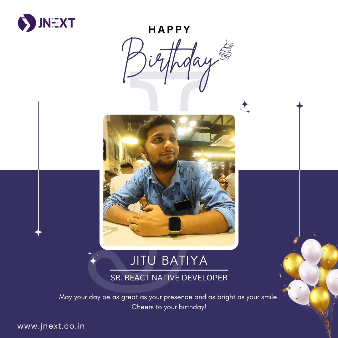 jnextservices's tweet photo. π #HappyBirthday, Jitu Batiya! π
A year as extraordinary as your achievements and a day as radiant as your smile are what #jnextfamily wishes for you. Enjoy every moment, and cheers to your birthday! π₯³π
#jnext #jnextservices #birthdaybash #celebration #reactnativedeveloper https://t.co/vEOuT0W1Zv