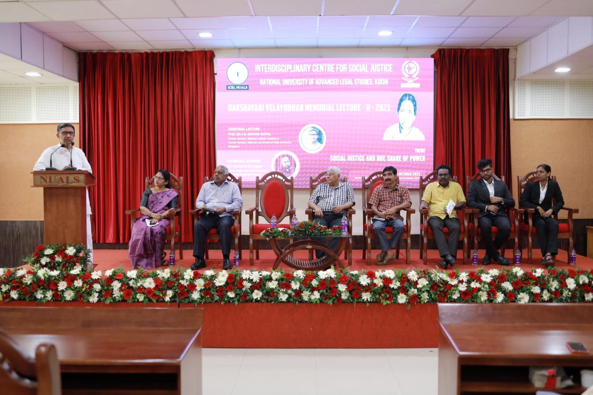 NUALS_Kochi's tweet photo. DAKSHAYANI VELAYUDHAN MEMORIAL LECTURE - II - 2023 on the Theme "Social Justice and Due Share of Power" by Prof. (Dr.) G. MOHAN GOPAL, Former Director, National Judicial Academy & Former Director, National Law School of India University, Bengaluru
#NUALS #ICSJ #MemorialLecture https://t.co/b7SmNsnW7o