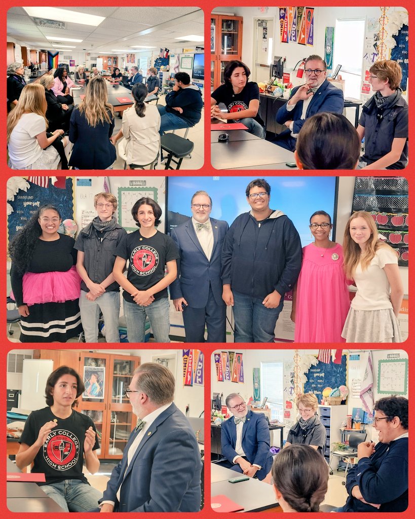 We were very pleased to welcome our new @accdistrict Chancellor Dr. @LoweryHart to @RoundRockISD @ECHS_RRISD today! He and members of his Executive Team, met with @DrWilsonECHS, Mrs.Ross and student representatives during this visit.🦉 @ACCHSPrograms