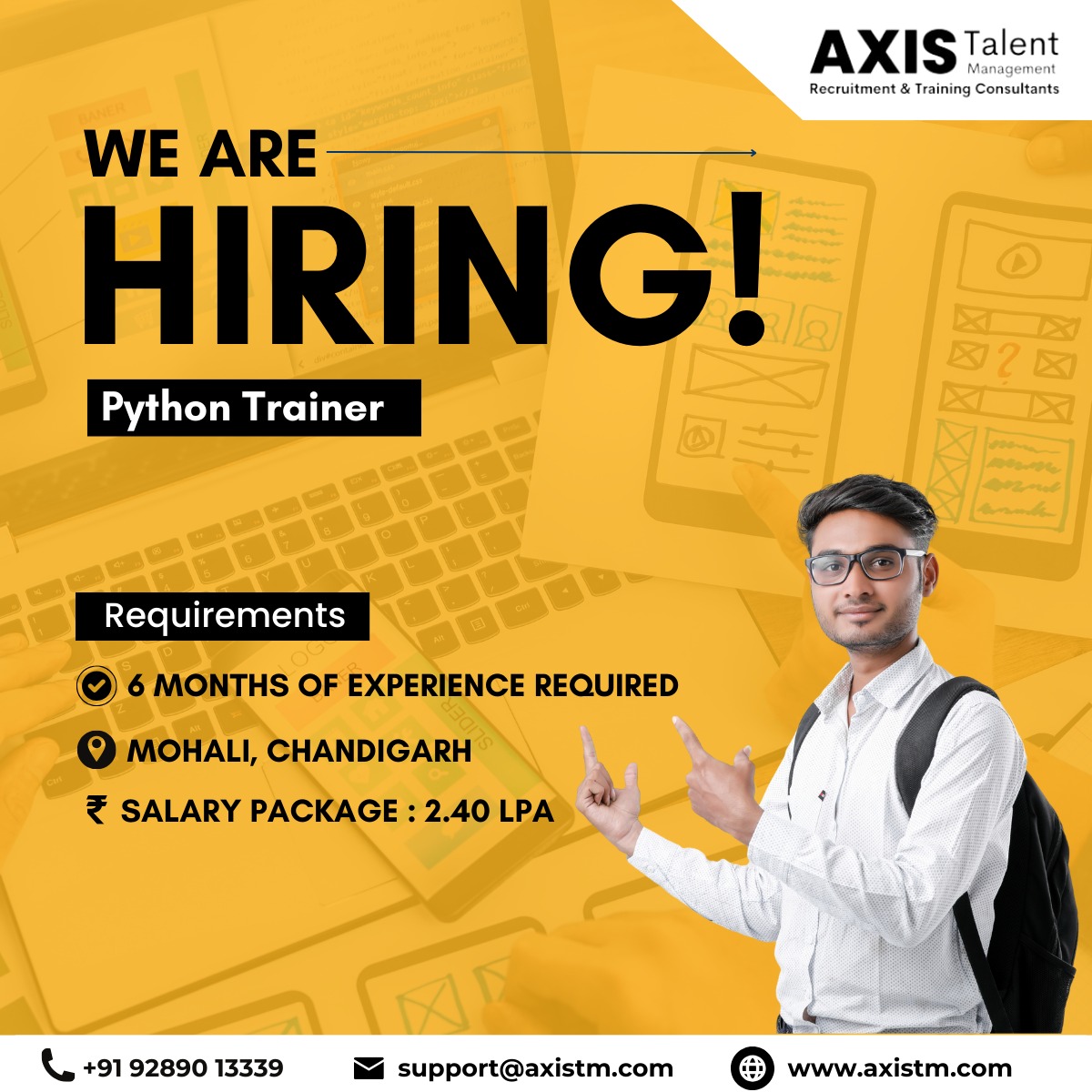 Axis_tm's tweet image. We are hiring Python Trainer
✅ 6 months of Experience
📍 Mohali, Chandigarh
You can send your CV on
EMAIL: support@axistm.com
CALL: +91 92890 13339
WEBSITE: axistm.com
#PythonTrainer #Python #ITJobs #Wearehring #ITTrainer #JobOpening #Axistm