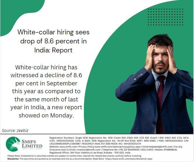 White-collar hiring sees a drop of 8.6% in India.

#whitecollar #whitecollarjobs #hiring #employment #employmentnews #stockmarket #jobs #employmentopportunities