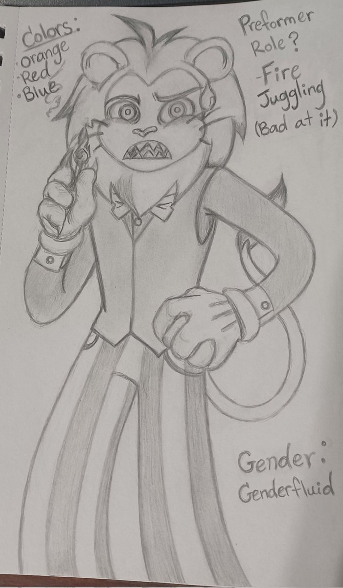 Kisaaooni's tweet image. My Digital Circus OC, Sofronio! A lion who juggles objects on fire (Can&apos;t juggle-) forcibly shove thru fire hoops, &amp;amp; hot headed (quite literally)
#DigitalCircus
#DigitalCircusOC